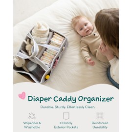 Lily Miles Baby Diaper Caddy Organizer, Baby Shower Basket for Newborn Boys or Girls, Nursery Must Haves for New Mom, Registry Favorites, Large Storage Tote for Changing Table or Car, Gray