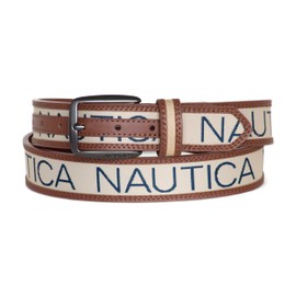 Nautica - Cinturón de piel para hombre con hebilla de metal, Logotipo de la firma - Beige, 34 Pulgadas