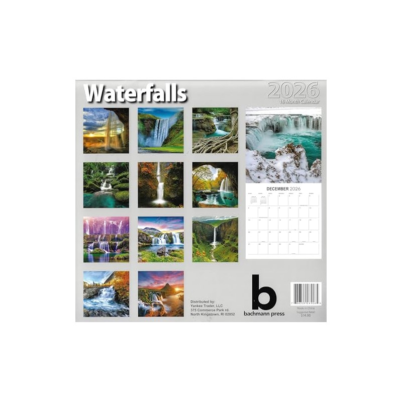 2026 Waterfalls Full Size Wall Calendar for Planning, Scheduling, and