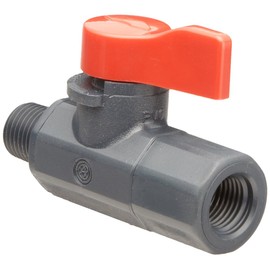 Asahi America 1080002 Labcock PVC Ball Valve, Inline, Unibody, Lever, 1/4" NPT Female x NPT Male