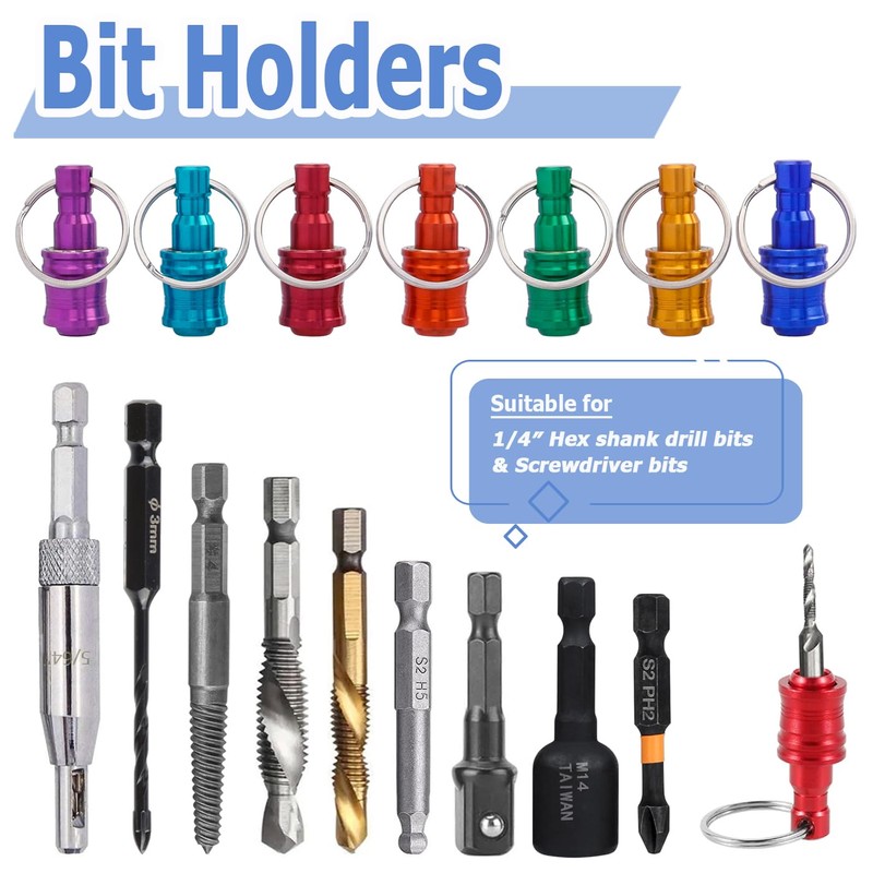 Mesee 7 Pieces Bit Holder Keychain for 1/4 inch Hex