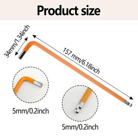 AUXBC 4PCS 5mm Ball End Hex Key Wrench, L-Shape Long Arm Allen Wrench, S2 Steel Six-Edge Screw Driver, Hexagon Head Repairing Tool, Orange