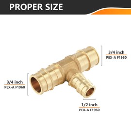 HeSun 5-Pack PEX-A Fitting, 3/4"x3/4"x1/2" Expansion Tee, PEX Expansion Fitting Tee, ASTM F1960