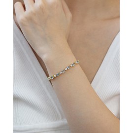 FANCIME Tennis Bracelet Women's 14K Gold-Plated Gemstone Tennis Bracelet 925 Sterling Silver Birthstone Gift Jewellery for Women Girls Length 19 cm, Sterling Silver, Aquamarine