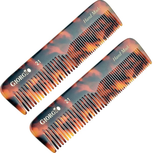 Giorgio G21 Double Tooth Small Hair Pocket Comb, Fine/Wide Tooth Comb For Hair, Beard and Mustache, Coarse/Fine Hair Styling Grooming Comb for Men, Women and Kids. Saw Cut Handmade and Polished