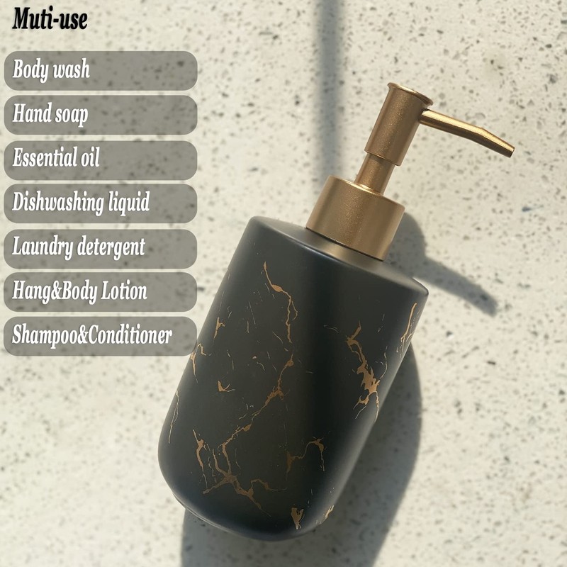 Gold Ceramic Soap Dispenser for Bathroom Black Soap Dispenser for