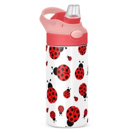 Botella de agua Kigai Ladybug para niños, botellas de termo de metal reutilizables de acero inoxidable, tapa de popote, sin BPA, para niños y niñas