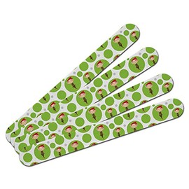 Double-Sided Nail File Emery Board Set 4 Pack - Holiday Christmas New Years - Girl Elf on Green