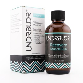 UNDRBUDR Post Activity Recovery Muscle Rub Oil with Arnica, Comfrey & Essential Oils | 4oz Natural Body Massage Oil for Muscle Soreness, Back Pain, Joint Discomfort & Post-Workout Recovery