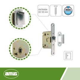 Amig - 2001 model united door handle for wooden doors from passage to bathroom, kitchen or room | stainless steel hinged lock | entrance area 50 mm | round front
