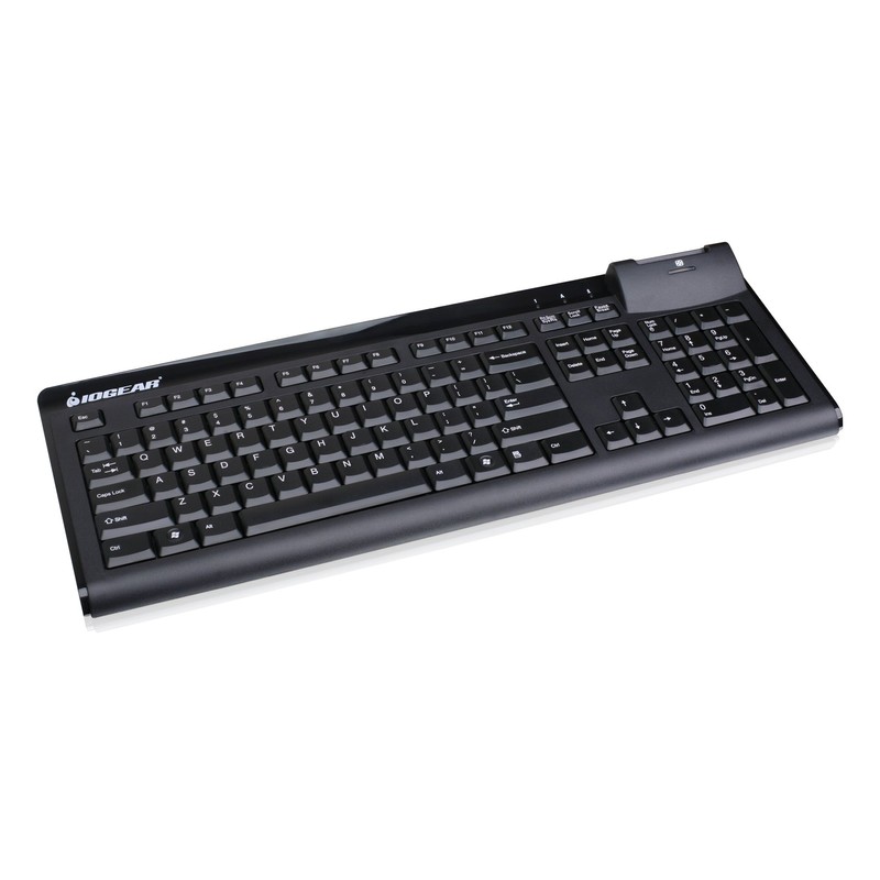 IOGEAR 104-Key Keyboard with Integrated Smart Card Reader GKBSR201TAA, Black