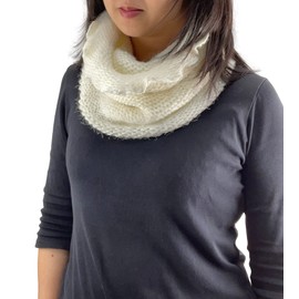PikaPika Scarf For Women Solid Winter Knitted Infinity Circle Loop Scarf Neckwarmer Collar Ruffled Trim (White)