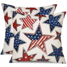 DFXSZ 4th of July Pillow Covers 18x18 inch Set of 2 Red Blue Stars Decor White Independence Day Decorative Cushion Cases for Home Sofa Couch Chair Living Room TH141A18
