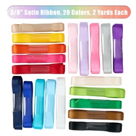 DINDOSAL Satin Ribbon 3/8 Inch Assorted 20 Colors x 2 Yards Double Face Satin Ribbon for Gift Wrapping Colorful Ribbon for Hair Bows, Flower Bouquet, Wedding Decoration,Gift Wrapping, 40 Yards Total