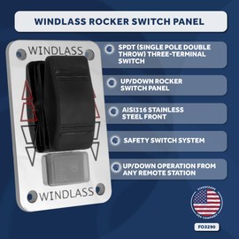 Five Oceans Boat Anchor Windlass Up/Down Rocker Switch Panel, Windlass Switch Panel with Safety Switch System, Waterproof, 12-24-Volts DC, 5-Amp, SPDT 3-Terminal Switch, Stainless Steel Plate - FO3290