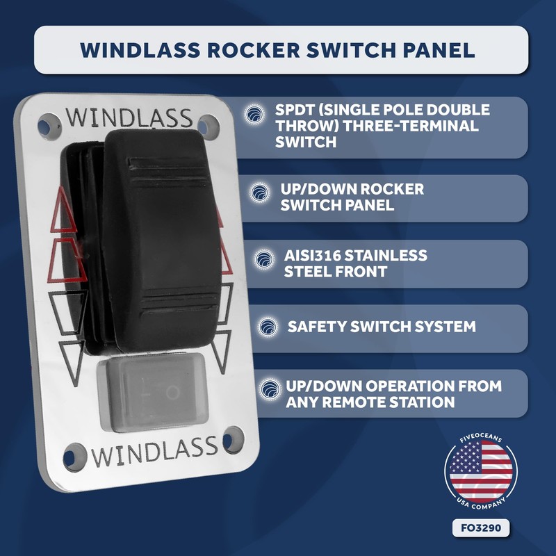 Five Oceans Boat Anchor Windlass Up/Down Rocker Switch Panel, Windlass