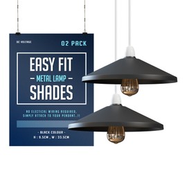 DC VOLTAGE Retro Black Metal Lamp Shades Set of 2 Ceiling Light Shades 33.5cm Easy Fit Lampshades, for Vintage Industrial Pendant Lights Bedroom Kitchen Pendant Replacement Shades Hanging Lamp