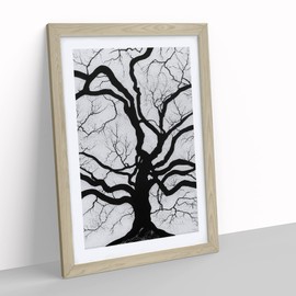 Monochrome Tree Art No.3 Framed Print for Living Room Bedroom Home Office Décor, Wall Art Picture Ready to Hang, Oak A4 Frame (34 x 25 cm)