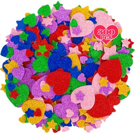300 PCS Valentines Stickers, Foam Heart Stickers, Glitter Valentine Decor, Self-Adhesive Star Heart Stickers for Kids in Purple Blue Pink Red Foam Hearts for Crafts DIY Cards Envelopes Scrapbooking