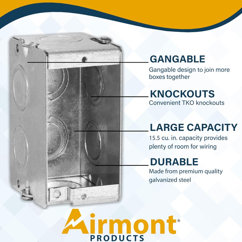 1-Gang Masonry Electrical Box, Metal Electrical Box, 2-1/2" Depth, 8