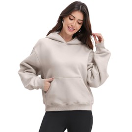 SPRUCE INT Womens Oversized Hoodies Long Sleeve Fleece Sweatshirts Pullover Top Cotton Fall/Winter 2024 (Cropped Beige-L)