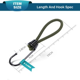 Abma Cord Bungee Cords with Hooks 15cm 20Pcs Small Bungee Ropes with Hooks Elastic Bungee Loops for Tarpaulin, Tent, Camping, Banners, Fixing - Army Green