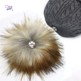 Furryvalley Faux Fur Pompom 6pcs DIY Crafts Fluffy Balls for Hat Shoes Scarves with Snap Fastener Removable Knitting Hat Accessories 6 Inch Extra Large (Gray Brown Tip)