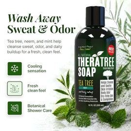Antifungal Soap with Tea Tree Oil & Neem 12oz. Helps Wash Away Athletes Foot, Body Odor, Acne, Jock Itch, Nail Fungus, Ringworm. Foot & Body Wash. 100