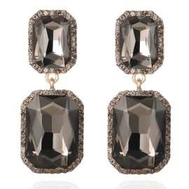 VANGETIMI Vintage Rhinestone Statement Earrings Fancy Big Crystal Rectangle Drop Dangle Earrings Evening Prom Pageant Jewelry Earrings for Women (Gray)