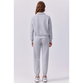 PINSPARK Two Piece Sets for Women 2024 Long Sleeve Lounge Tracksuit Half Zip Sweatshirt Sweatpants Matching Jogger Sets Fall Travel Outfits,Grey Medium