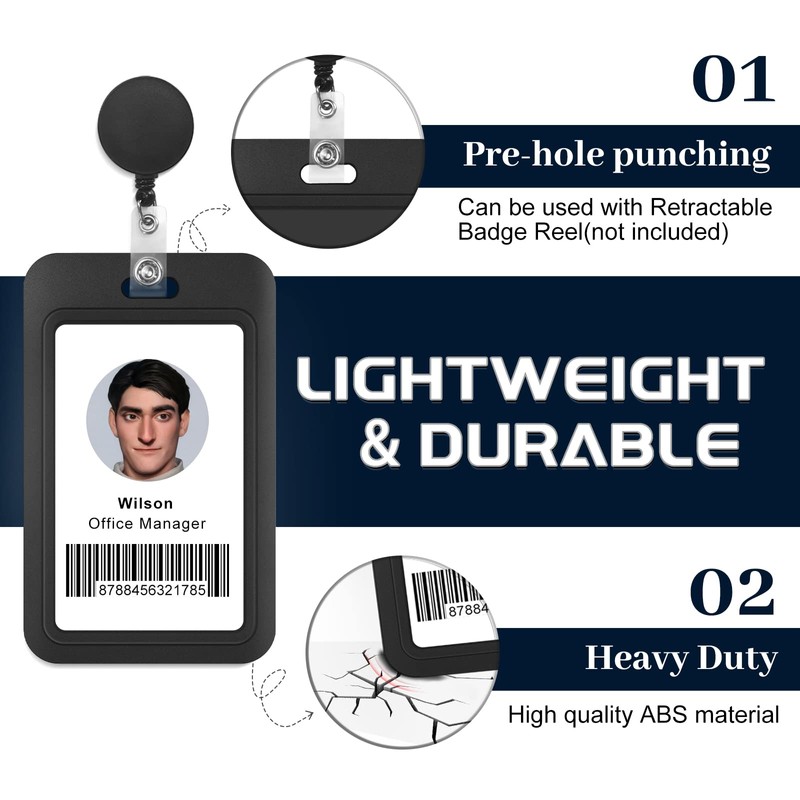 3 Pack Sliding ID Badge Holders Black Plastic Vertical ID