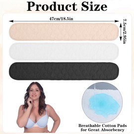 MBAIYO 10 Pcs Reusable Cotton Bra Liners, Bra Liners to Absorb Sweat Under Breasts 3 Layer Rectangle Washable Sweat Absorber Pads White Tummy Liner for Women