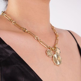 Generic 18K Gold Plated Women's Mountain River Landscape Pendant Necklace with Sparkling Sunflower Pendant (Style-1)