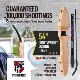 Recurve Bow and Arrow Adult - 54" Traditional Wood Takedown Recurve Bow with Lightweight Design, Right Handed Archery Bow for Adults, Youth, Beginner Hunting, Training Practice (30lbs)