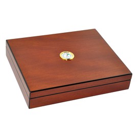 DUCIHBA Cigar Humidors Holds 20-25 Cigars Box, Tempered Glass Top Display, Handcraft Spanish Cedar Wood Desktop Storage Cigar Case with Divider, Humidifier and Hygrometer, Walnut Brown & Black