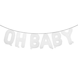 16 Inch Oh Baby Foil Letters Balloons Banner Hanging Party Kit for Baby Shower Gender Reveal Party Decoration Supplies (OH BABY White)