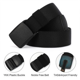 JASGOOD Elastic Stretch Belt for Men Outdoor Sports Work Nylon Canvas Web Mens Elastic Belt with Plastic Buckle, Width 3.8cm,Black,Fit Pants Below 35"