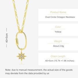 SUTTONRAL Delicate 14K Gold Moissanite Octagon Necklace, Dangling Oval Circle Octagon Necklace, Fashion Jewelry Gifts, Gifts For Mom (Yellow Gold)