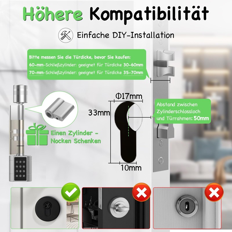 Anweller Smart Lock Cylinder with Fingerprint, App, Password, Key and