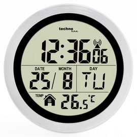 Technoline WT3005 Digital Bathroom Radio Wall Clock, Plastic, Silver, Diameter 147 x 79 mm