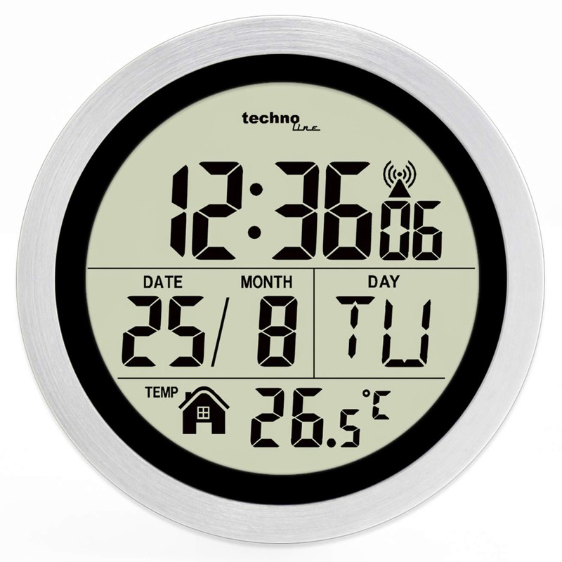 Technoline WT3005 Digital Bathroom Radio Wall Clock, Plastic, Silver, Diameter