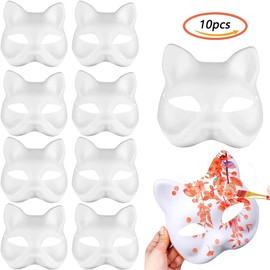 Pack of 10 Cat Masks, Party White Cat Mask, Party Unpainted Masks, Cat Mask, Hand Painted Face Mask, Paintable Paper Masks, Cat Mask for Cosplay Party