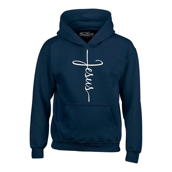 shop4ever Jesus Cross Hoodie Sweatshirts X-Large Navy0