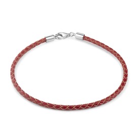 Materia #A57 925 Silver Beads Bracelet Men Women Leather Bracelet Carabiner Red 18-22 cm, 18 centimetres, Leather, Without Stone