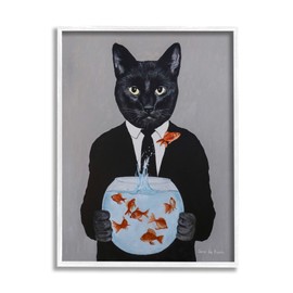 Stupell Industries Black Cat Fashion Suit Goldfish Jumping Fishbowl Painting, Design by Coco de Paris
