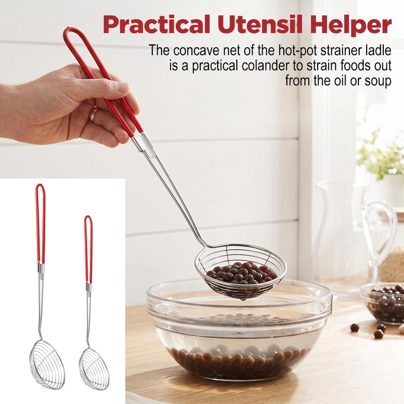 2Pcs Stainless Steel Hot Pot Strainer Spoons Boba Scoop with