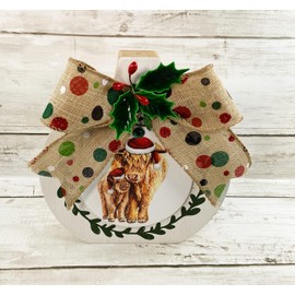 AGD Christmas Decor - Highland Cow Wood Chunky Wood Bulb Sitter