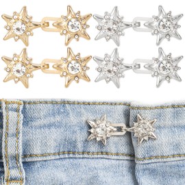 Deozu 4 Sets Adjustable Waist Tightener Buttons for Women, Detachable Star Jeans Waist Tightener, No Sewing Rhinestone Pant Waist Tightener for Women, Jean Tightener for Waist (Gold, Silver)