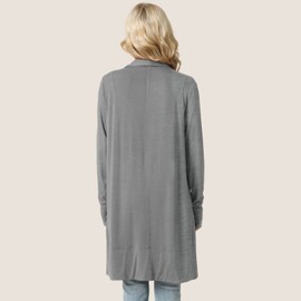 LazyCozy Women's Open-Front Long-Sleeve Cardigan Lightweight Draped Cardigan Sweaters Stretch Jersey Topper, Heather Grey, XX-Large