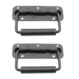 ORTAVA Pack of 2 Folding Handles, Spring-Loaded Crate Handle, Cold Rolled Stainless Steel, Hardware Boxes, Bow Handle, Suitcase Handle, Black Carry Handle for Toolbox Door (125 mm)